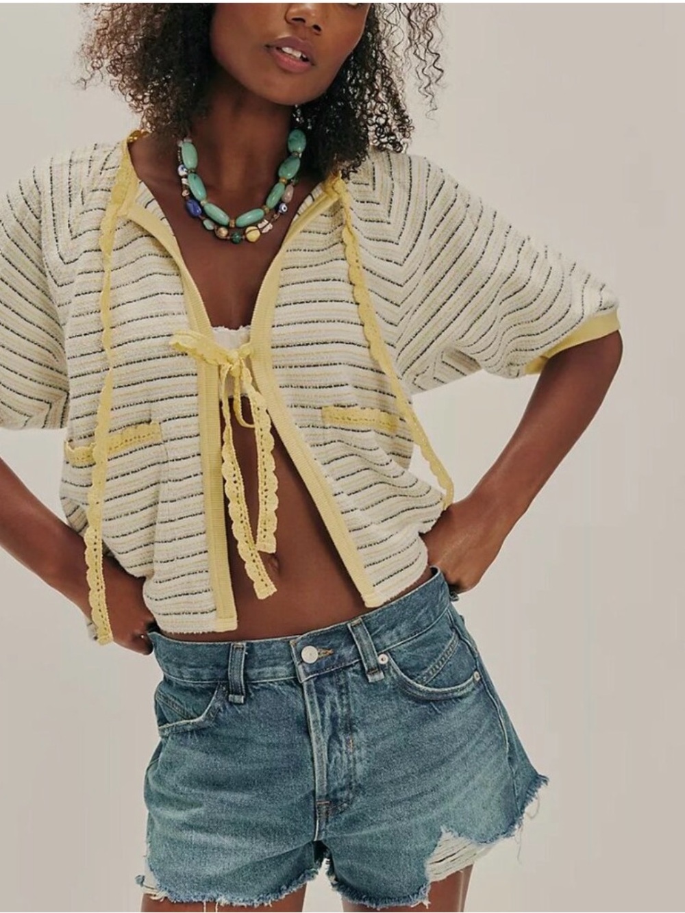 Free People Tropic Stripe Cotton Tie Front Top